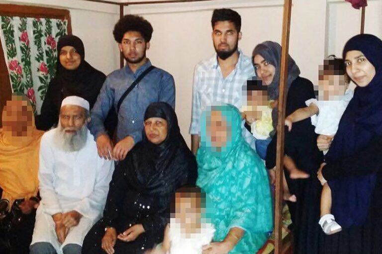 (Back L-R) Rajia Khanom, Mohammed Toufique Hussain, Mohammed Saleh Hussain, Roshanara Begum, Sheida Khanam (Front L-R) Muhammed Abdul Mannan and Minera Khatun
