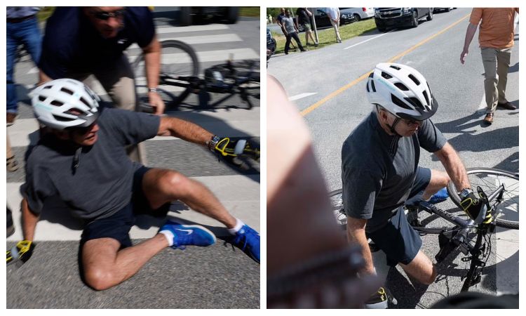 Байден на велосипеде. Джо Байден падает с велосипеда. Off his bike